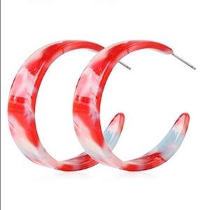 🛑3 for $10 MUST GO SALE Red Marbled Acrylic Hoop Earrings